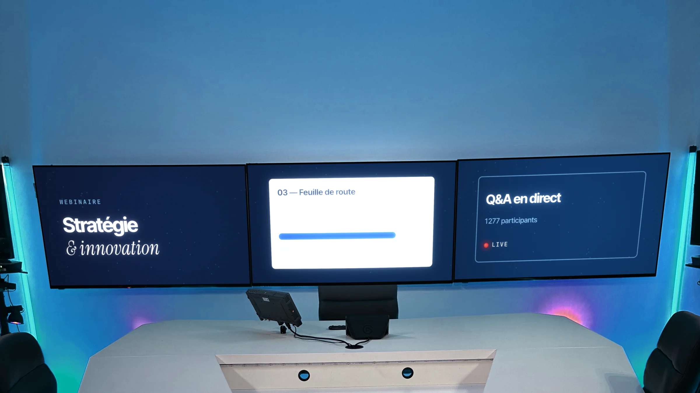 Configuration webinaire en lumière bleue avec slides